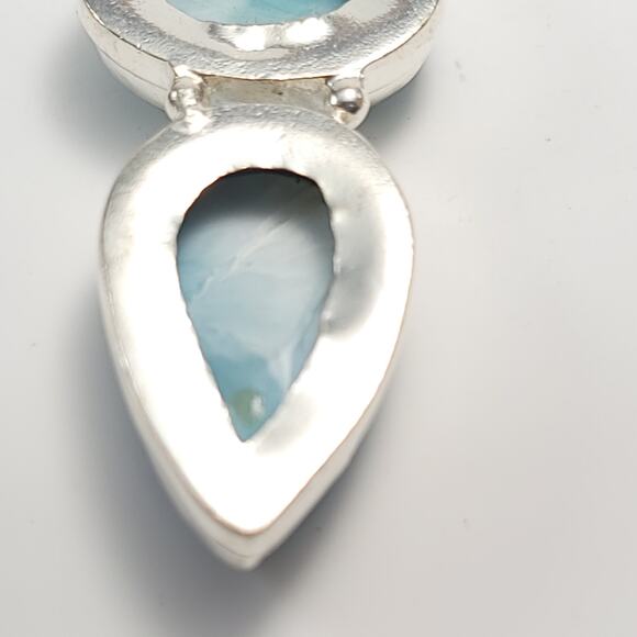 Triple Harmony Larimar Silver Pendant (2.5") with 18" Necklace - Picture 3 of 12